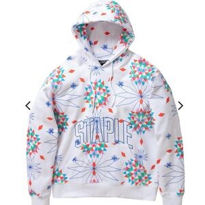 STAPLE PIGEON LENOX PRINT HOODIE Pullover Fleece Sweater White Multicolor